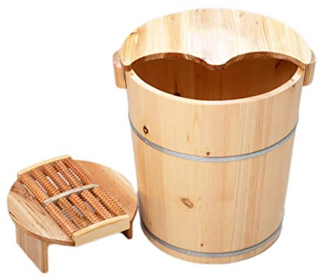 SilteD Holzfass-Fußbad-Fußwanne zum Einweichen der Füße, Fußbad-Whirlpool, Fußbecken für Erwachsene, Fußbad-Eimer, Holzeimer für Pediküre (Größe: C) Present