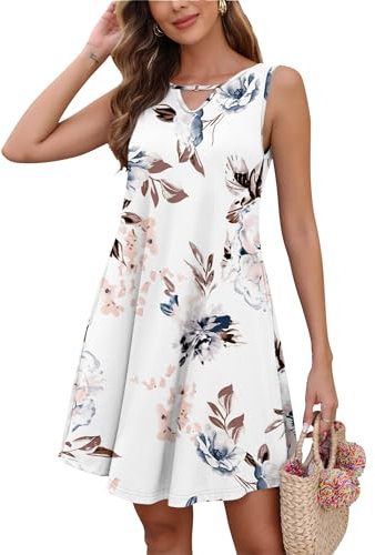 AUSELILY Sommerkleid Damen Ärmellose Strandkleider Sommer Freizeitkleid mit Taschen für Ausgehen Urlaub