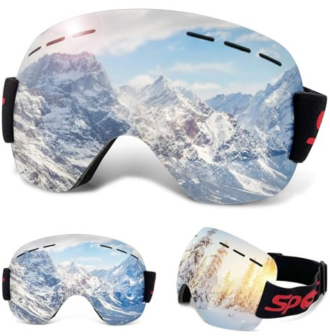 BGTLJKD Unisex Skibrille Anti-Fog Ski brille OTG Schneebrille 100% UV400 Schutz Ski Snow Brille mit Anti-Fog-Beschichtung Doppelscheibe Skibrille für Brillenträger Randlose Skibrille (Silber)