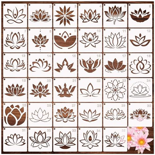 Lotusblumenschablonen zum Malen auf Holz, Blumenschablone, Frühlingsschablone, Naturschablone für Bastelarbeiten, Wandstoff, Felsen, Kreidetafel, Schilder, Schule, Scrapbook, Projekte (Lotus), 35