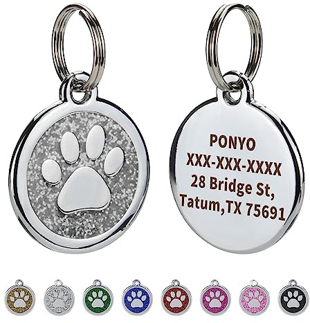 5 Stück Personalisierte Haustier ID Tags für Hunde und Katzen, benutzerdefinierte Laser gravierte Name und Nummer, Zink Legierung Nette Pfote geformte Hundehalsband ID Tag. (Silber)
