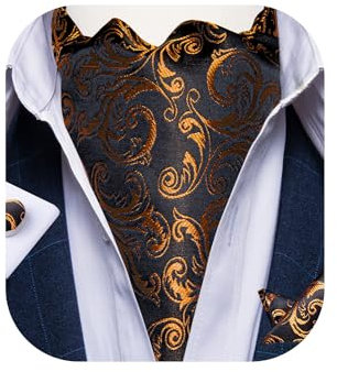 DiBanGu Ascot-Krawatten für Herren, 100 % Seide, Paisley-Krawatte für Herren, Hochzeit, Jacquard, gewebte Herren-Krawatte und Einstecktuch, Schwarz Gold, Einheitsgröße