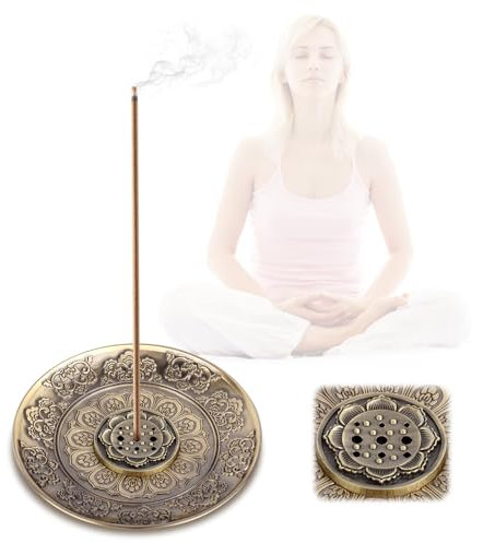 VFANDV Porte Encens en Laiton, Porte Encens de Lotus, 9 Trous avec Récupérateur de Cendres Brûleur d'Encens en Bâton Support Encens Porte d'encens Bâton pour Maison Bureau Yoga Salle Méditation