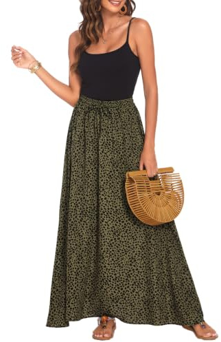 Hount Maxirock Damen Casual Blumen Polka Dot Vintage Skirts Grosse Grössen Midi-Länge Wickelrock (XXL, Schwarz Grün)