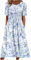 RLEHJN Summer Dresses for Women UK Clearance Floral Printed Short Sleeve Midi Dresses Casual Beach Swing Dresses Crew Neck Pleated A Line Dresses Long Sundress with Pockets