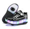 Jungen Mädchen Automatisch 2 Räder Skateboardschuhe, Rollschuhe für Kinder Schuhe Mit Doppelt Rollen, Outdoor Fitnessschuhe Sneakers, Schwarz-Weiß, 36 EU