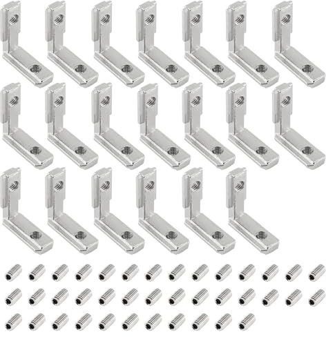 alwaiiz 20 Stück Alu Winkel, Aluprofile 2020 Nut 6 M5 T Slot 90° L-Form Klammern Inneneckverbinder, Aluprofil Verbinder Winkelwinkel mit Schrauben