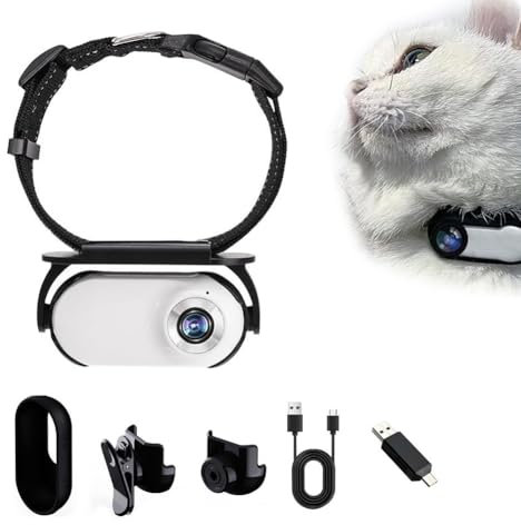 Cat Tracker Gps Collar For Small Cats, Hd 1080P Cat Camera, Wireless Camera For Dogs Cats Gift (White)