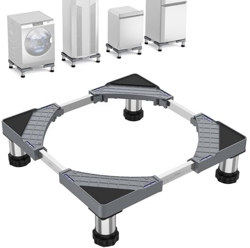 Base Lavadora con 4 Pies, Pedestales Soporte para Lavadora, Secadora, Frigorífico Capacidad De Carga 400 Kg, Ajustable 45,5 – 70 cm (Gris)