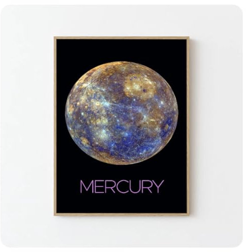 1 Leinwandposter, Wandkunstdruck, Merkur-Poster, Weltraum-Reiseposter, Unsere Planeten Merkur, Eine Heimdekoration, 42 x 60 cm, ungerahmt