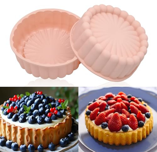 FORYNXHWIN 8 Zoll Silikon Backform, 2 Stücke Sonnenblume Rund Silikonform Kuchenform 20cm, Silikonformen Kuchenform Silikon Backformen Rund Set, für Schichtkuchen und Käsekuchen (Rosa)
