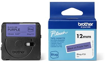 Brother Original Btag-F31 Schriftband 12 mm breit, 4 m lang, schwarz/lila