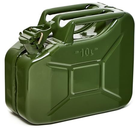 BW© Jerrican en métal pour carburant - 10 l - Vert olive - RAL 6003 - Certifié TÜV et homologation ONU - Fabriqué en Europe