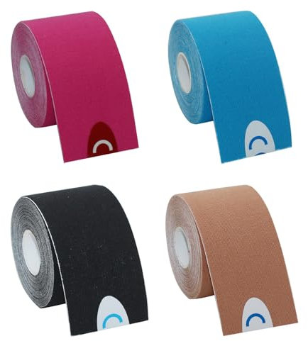 Neoreser 4 Rollos de Cinta Kinesiológica(5 m x 5 cm), Kinesiotape, Tape Profesional y Cinta Deportiva, Venda Neuromuscular Adhesiva, Cinta Deportiva Elástica Terapéutica para Hombros, Rodilla, Codo