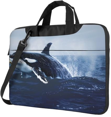 Laptoptasche mit Killer-Wal-Aufdruck, ultradünn, stoßfest, mit Schultergurt und Griff, Schwarz , 14 inch