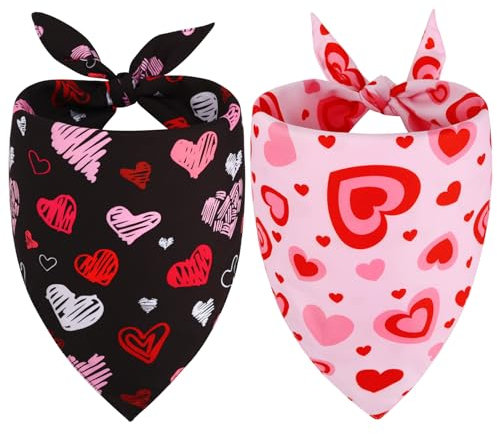 Vivifying 2Pack Valentinstag Halstuch Hund Verstellbares Liebeshundehalstuch mit Herzdruck, Valentinstag Hundelätzchen Schals für Kleine bis Mittlere Welpen (Rot & Pink, L)