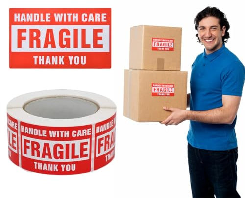 WUSJCOF 250Etiketten Vorsicht Zerbrechlich Achtung Glas Bruchgefahr Handle With Care Fragile Umzugskartons (25x45 mm)
