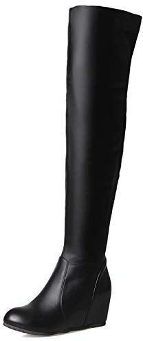 Renessmi Aumento Punta Rotonda Donna Stivali Sopra Il Ginocchio High Zeppa Side con Cerniera Concise Long Stivali da Equitazione Footwear Nero Numero 34 EU