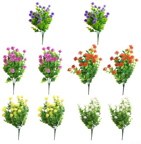 Künstliche Blumen-Kollektion, 10 lebendige Kunststoffblüten für kreative Gartendekoration und Heimdekor-Lösungen (gemischte Farben)