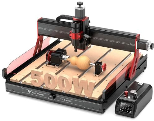 Twotrees TTC6050 500W Fraiseuse multifonction CNC pour métal, bois, acrylique et MDF avec colonne de broche rotative 4 axes, zone de gravure 600 x 500 x 100 mm