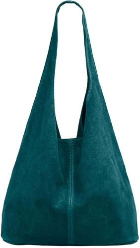 Caspar große Damen Wildleder Tasche Hobo Bag Shopper - CLASSIC LINE - Modell No.767 - Made in Italy, Farbe:petrol, Größe:One Size