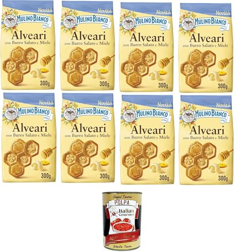 Italian Gourmet Mulino Italian Gourmet Alveari Biscotti Burro salato e | Mit gesalzener Butter und Honig, frollini friabili per colazione, Gesamtnettogewicht 2,4 kg + Kostenlos Polpa 400g