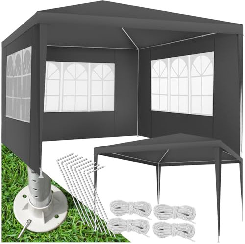 tectake® Carpa para jardín, Carpas para Exteriores Impermeables, cenador Jardin, toldo Playa, Carpa cenador, Carpas Jardin Exterior - 3x3m Gris