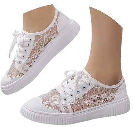 freizeitschuhe damen weiss sportlich, Trachten Sneaker Spitzen Trachtenschuhe Elegant Sommerschuhe Spitze Bestickte Flach Mesh Walkingschuhe Stoffschuhe Dirndl Schuhe Oktoberfest Turnschuhe 42