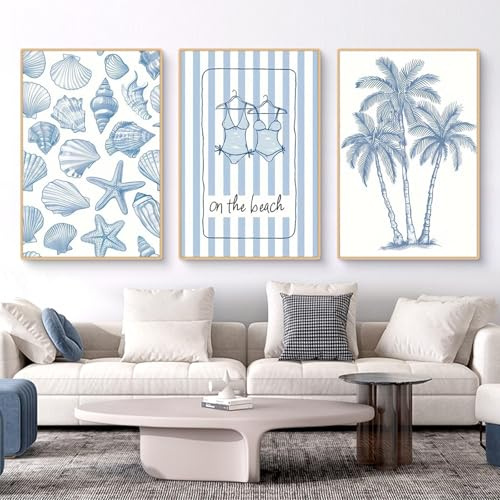TROYSINC 3er Blue Line Art Poster Set, Aesthetic Blue Line Wandbilder Wohnzimmer, Minimalistischer Stil Kunstdruck Leinwandbild Bilder für Schlafzimmer, Ohne Rahmen (B,30x40cm)