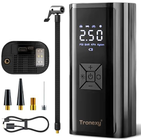 Rechargeable Portable Tyre Inflator 150 PSI – Digital Air Compressor Pump with LED Emergency Light & USB Power Bank for phone | Car, Bike, Motorcycle, Bicycle & Ball Inflation