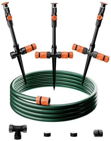 RESTMO Rasensprenger Große Flächen, Mehrfach Einstellbarer Rasensprinkler | Flexibles Bewässerungssystem mit Erdspieß zur Gartenbewässerung, Pflanzen und Blumenbeete mit 10 m Gartenschlauch, Orange