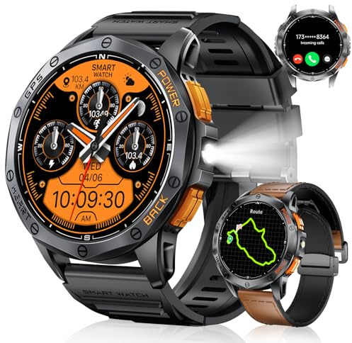 LIGE DM1-H Men's GPS Smart Watch with Compass/Barometer, Torch, 1.43 Inch AMOLED Screen, 600 mAh Battery, Bluetooth Calls, Health Tracker for Android and iOS, DM1-H