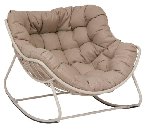 Hespéride Paopao Schaukelstuhl in Ton und Beige – Epoxidstahl, rostbeständig – Kissen gepolstert, ultraweich – für den Außenbereich, Garten, Terrasse – 96 x 109 x 83 cm