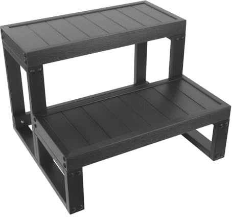 Escalera de piscina de 2 peldaños, 60 x 54 x 42 cm, antideslizante, para Hot Tub & Spa, color negro, construcción robusta para exteriores, soporta hasta 150 kg