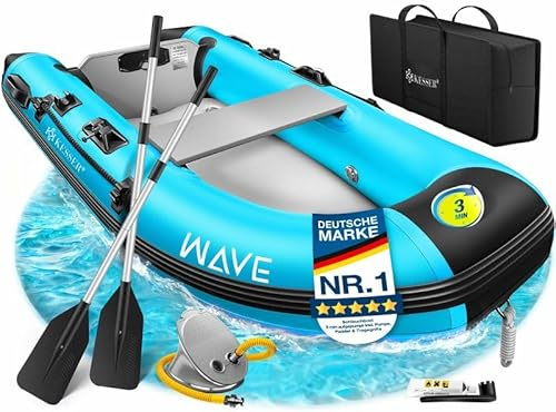 KESSER® Schlauchboot Wave 230-380 cm Set 6-teilig aufblasbar – Boot + Bank, Luftpumpe, Paddel, Reparaturset, Tasche, Angelboot, Paddelboot klein und groß - Motorkombi möglich, Salzwasser geeignet