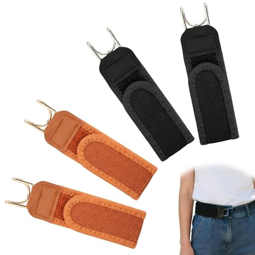 iohsxae No Buckle Belts for Men Women，4 Pcs Waist Tighteners for Trousers & Jeans, Elastic Hook and Loop Waist Buckle Adjuster, Invisible Belt Alternative Clip for Men & Women, No Buckle Bulge