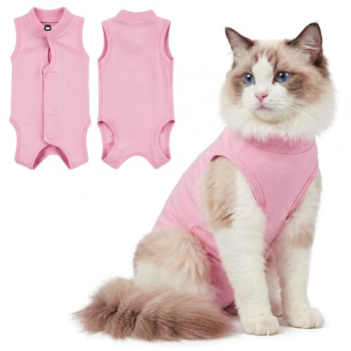 AYESY Body Chat Post Opératoire, 2 Pack Combinaison de Récupération Chat | Anti Léchage Cat Recovery Suit après Chirurgie Protection Post-Chirurgie Contre Les Maladies de Peau Rose, M