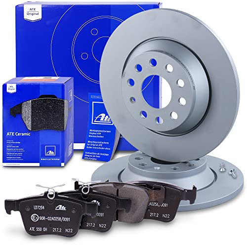 ATE Bremsenset Hinterachse inkl. Bremsscheiben hinten Ø 300 mm voll und Ceramic Bremsbeläge hinten Kompatibel mit AUDI A3, Q3, TT, SEAT, SKODA KODIAQ, SUPERB 3, VW GOLF 7, PASSAT B8, TIGUAN, TOURAN