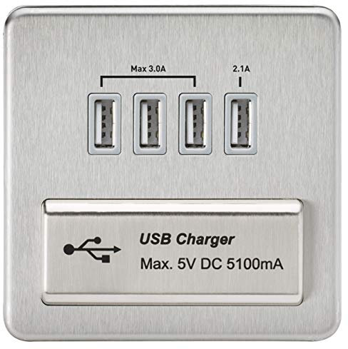 Knightsbridge SFQUADBCG Screwless Quad USB Charger Outlet, Brushed Chrome with Grey Insert, 5.1 A