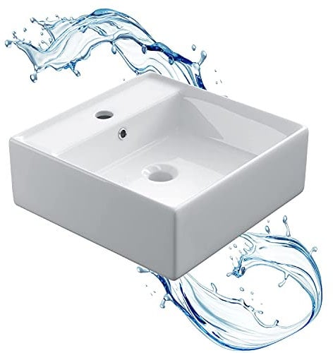Starbath Plus - Lavabo en céramique blanche - Forme rectangulaire - Avec trou pour robinet - Dimensions 40 x 40 x 15 cm - Idéal pour les comptoirs de salle de bains et les meubles sous-vasques