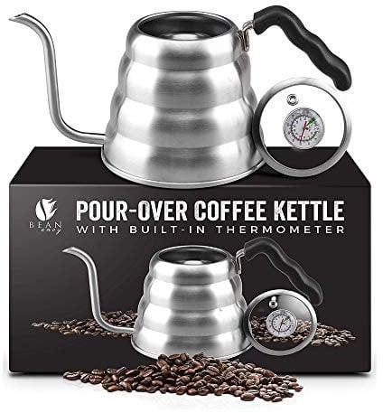 Bean Envy Pour Over Coffee Kettle - 40 oz, Stainless Steel, Gooseneck Coffee and Tea Kettle with Thermometer and Ergonomic Handle