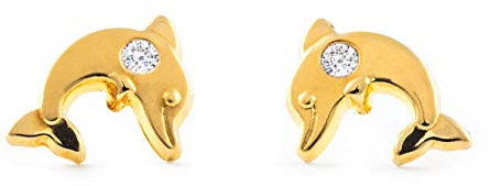 Damen & Kinder Delphin Ohrstecker - Gelbgold 9 Karat (375) - Geschenkbox - Garantiezertifikat