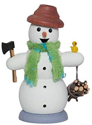 Kuhnert - Rauchmann / Räucherfigur aus Holz - Schneemann als Holzsammler - ca. 13 cm - Made in Germany