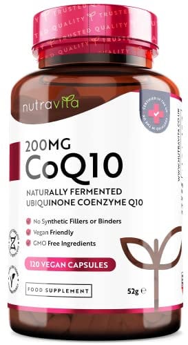 Coenzima Q10 200 mg - Ubichinone Puro al 100% - 120 Capsule Vegane di CoQ10 ad Alto Dosaggio - Fornitura di 4 Mesi - Ubichinone Fermentato Naturalmente - Prodotto nel Regno Unito da Nutravita