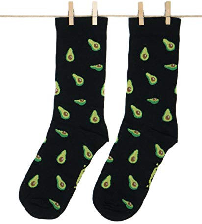 Roits Damen Lustige Avocado Schwarze Socken 36-40 - Bunte Witzige Socken, Odd Fun Socks Geschenke Accessoires