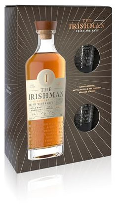 The Irishman The Harvest Irish Whiskey Gift Pack with 2 Glasses 70cl 40% Blended Irish Whiskey - Triple Distilled from 100% Barley & Oak Cask Aged - Pot Still & Single Malt Blend