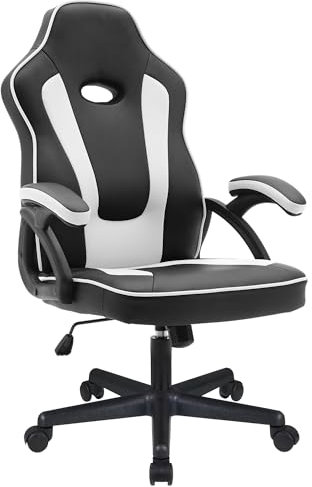 Play haha.Ergonomic high back seat with breathable mesh insert padded armrests tilt adjustment durable base lumbar support PU leather surface for gaming home or office use