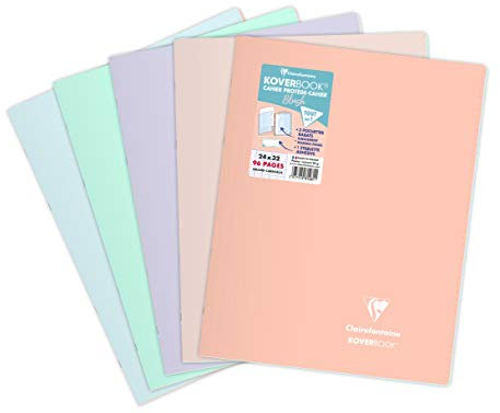 Clairefontaine 981481AMZC Lot de 5 Cahiers Agrafés Koverbook Blush - 24x32 cm - 96 Pages Grands Carreaux - Papier Blanc 90 g - Couverture Polypro Opaque Couleurs Aléatoires