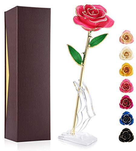 24K Vergoldete Rose Nie Verwelkend Echte Naturrose Mit Kristall Sockel Goldfarben Für Frauen Muttertag Hochzeit Geburtstag