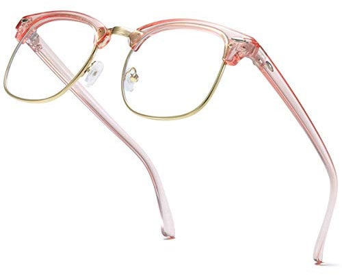 aisswzber Modische, klassische, halbrandlose Halbrahmenbrille mit klaren Gläsern, Rosa und Gold, 50-22-140 millimeters